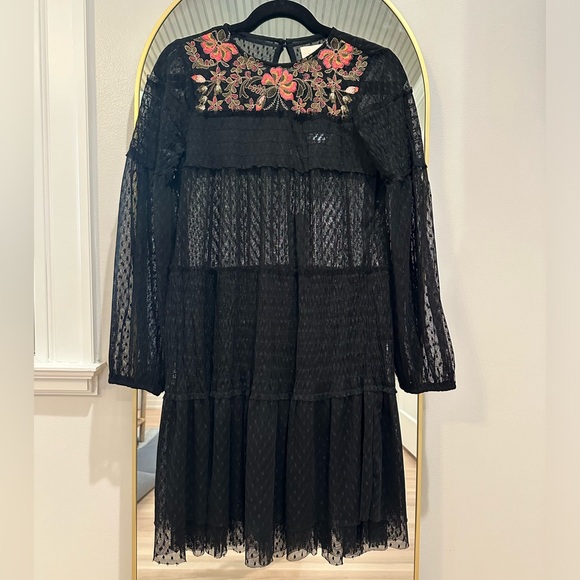 Anthropologie Maeve Sarama Tunic Dress Black Lace XSMALL- with black slip - Picture 2 of 3